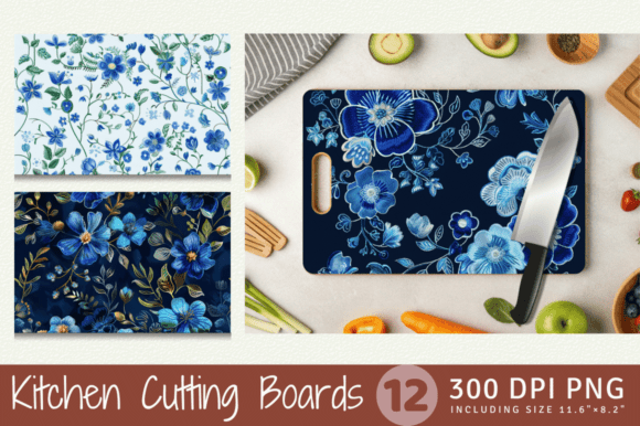 Blue Embroidery Flowers Cutting Boards S