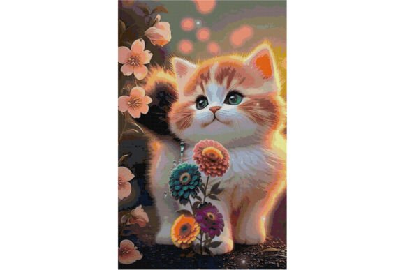 Cat and Flowers Counted Cross Stitch PDF