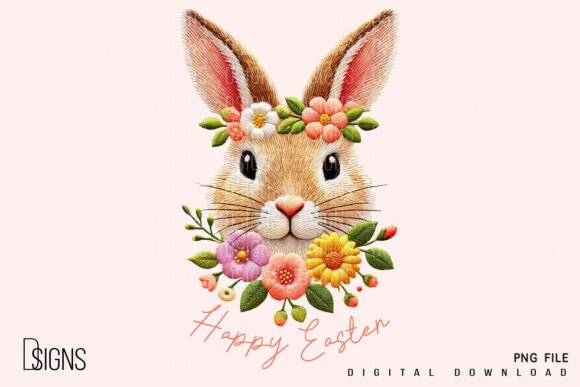 Easter Bunny Spring Flowers Embroidery