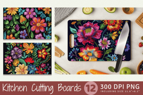 Flowers Embroidery Cutting Boards Sublim