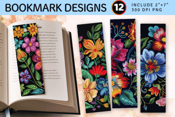 Flowers Embroidery PNG Bookmark Design