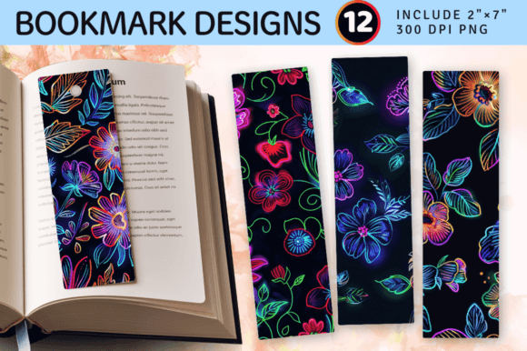 Neon Embroidery Flowers Bookmark Design