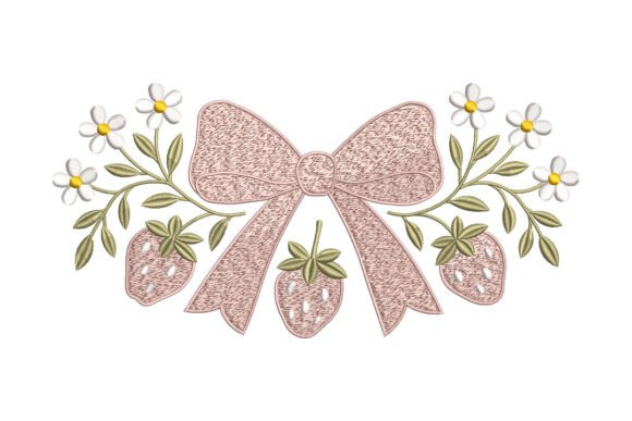 Pink Bow with Strawberries and Flowers