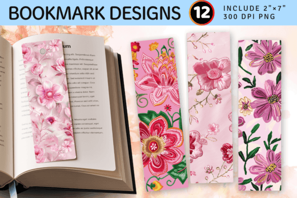 Pink Embroidery Flowers PNG Bookmark Des