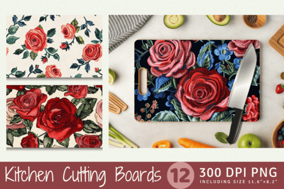 Roses Embroidery Flowers Cutting Boards