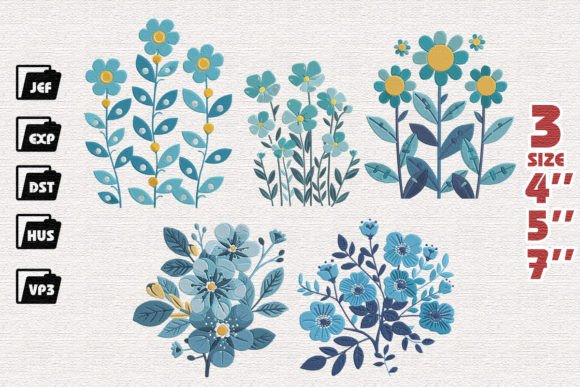 Set of 5 Turquoise Flowers