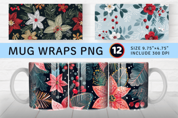 Winter Embroidery Flowers Mug Wrap Subli